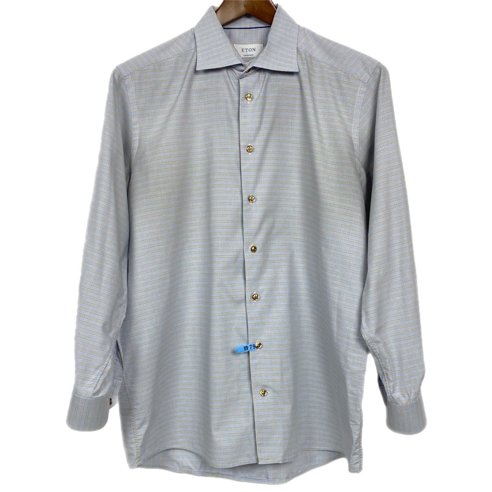 Eton Men’s Contemporary Fit Plaid Button Front L/S Dress Shirt Size 44 / 17.5